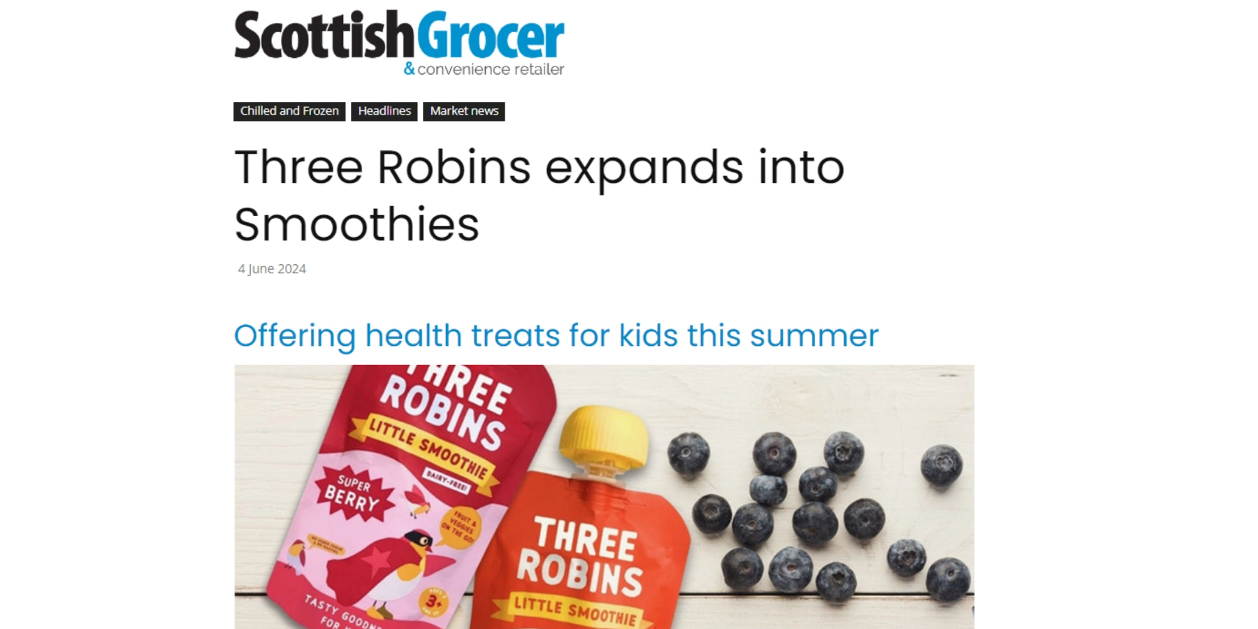 The Scottish Grocer shared news of our new Little Smoothies Launching