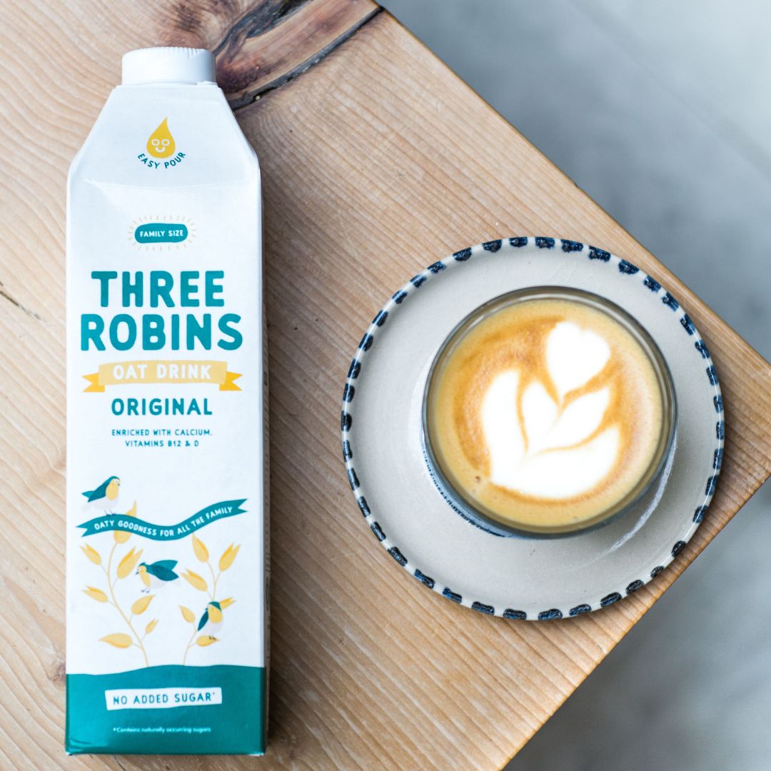 Three Robins original oat drink with oat latte