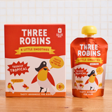 Three Robins Totally Tropical Little Smoothie multipack box beside pouch